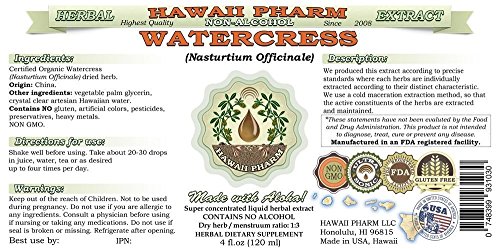 Etiqueta del extracto líquido de berro sin alcohol Hawaii Pharm