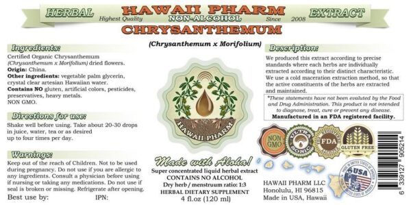 Etiqueta del extracto orgánico de crisantemo líquido sin alcohol Hawaii Pharm