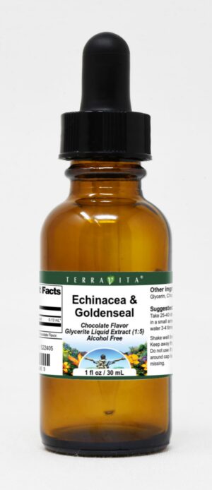 Botella de extracto líquido glicerinado de equinácea y sello de oro