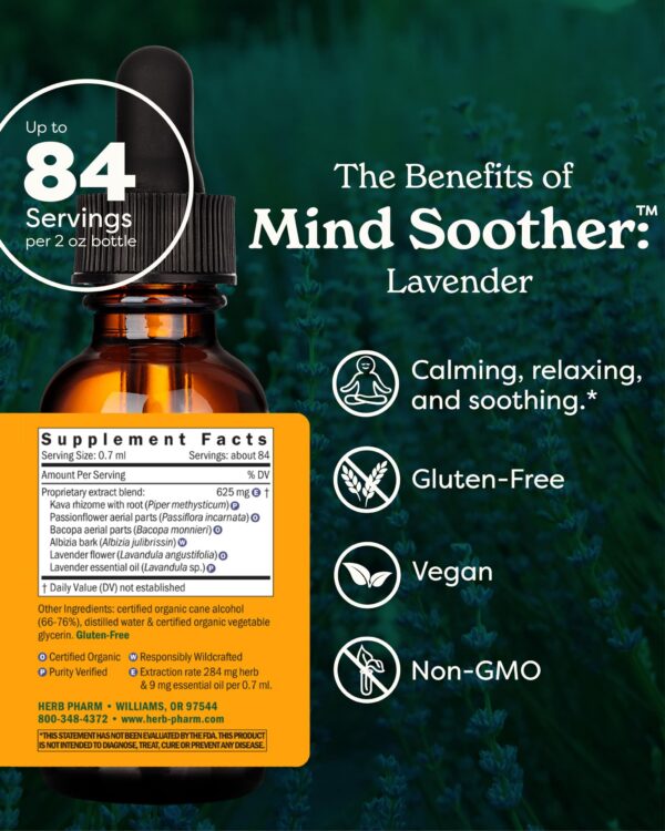 Version 1.0.0 Extracto líquido Herb Pharm para ansiedad leve con kava y lavanda