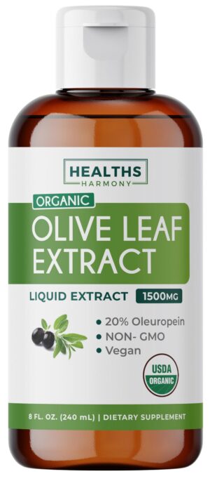 Version 1.0.0 Extracto líquido hoja de olivo Healths Harmony botella frontal