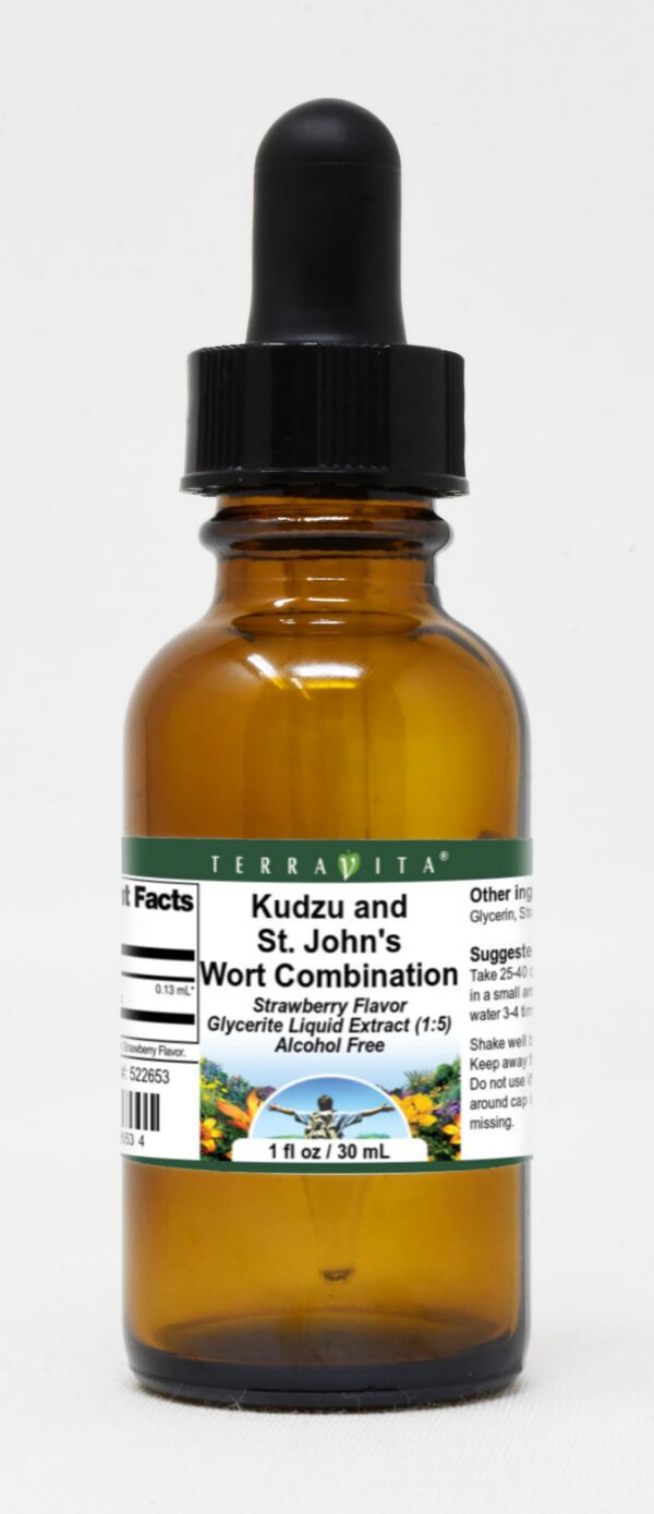 Version 1.0.0 Botella de extracto líquido Kudzu y Hierba de San Juan sabor fresa 1 oz