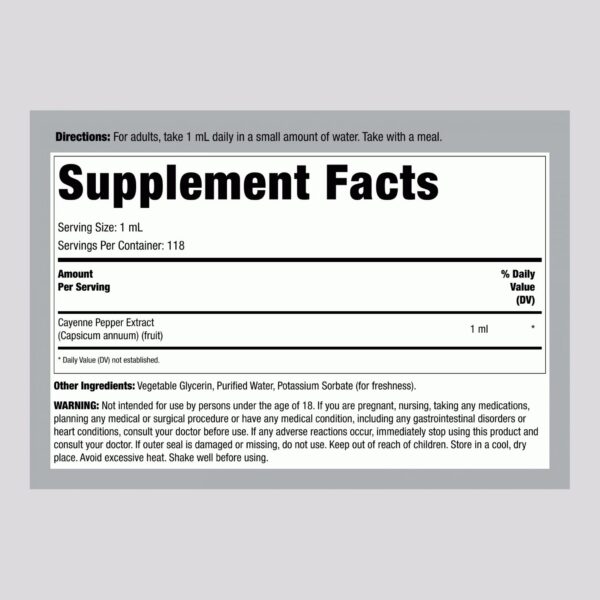 Extracto líquido de pimienta cayena sin alcohol