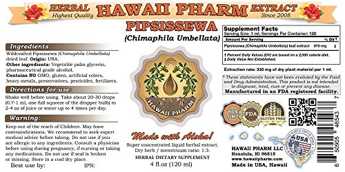 Extracto líquido de Pipsissewa Hawaii Pharm etiqueta ingredientes