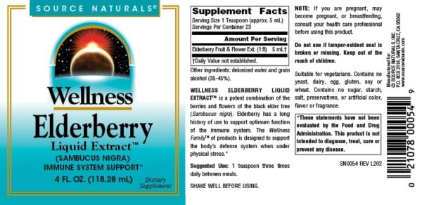 Extracto líquido de saúco botella Source Naturals vista lateral