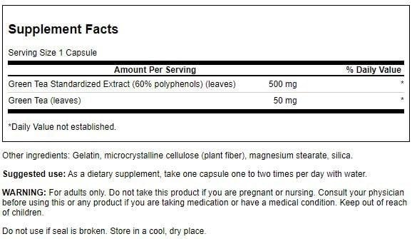 Extracto natural té verde Swanson en cápsulas 60 unidades