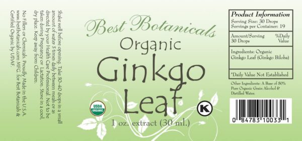 Extracto orgánico de hoja de ginkgo Best Botanicals botella lateral
