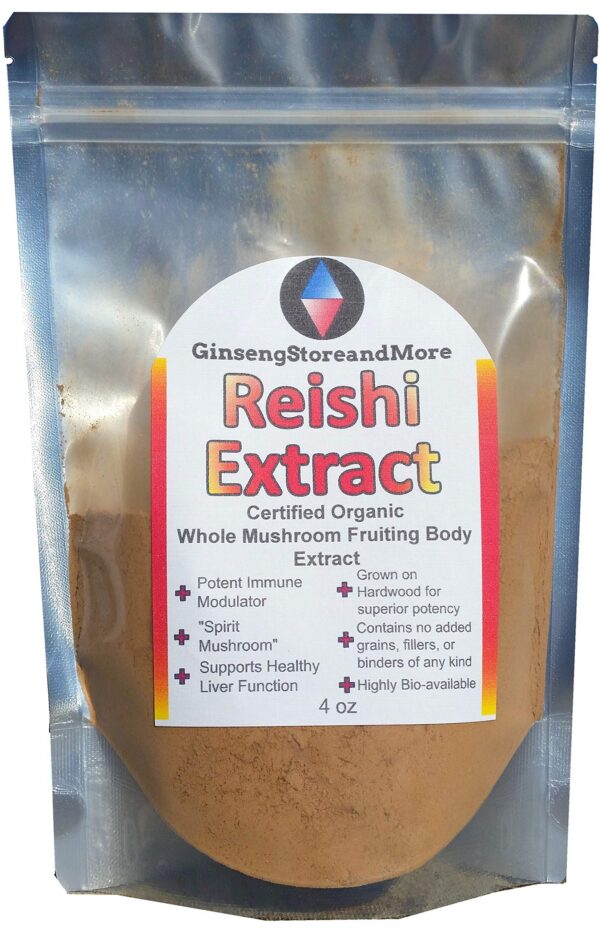 Extracto orgánico de hongo Reishi rojo en frasco de GinsengStoreAndMore