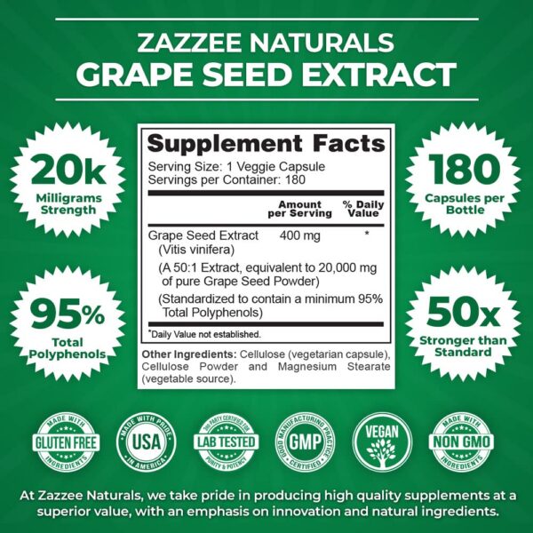 Extracto potente semillas de uva Zazzee 95% polifenoles