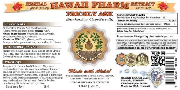 Version 1.0.0 Etiqueta del extracto para suplemento herbal Prickly Ash