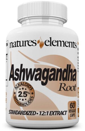 Version 1.0.0 Botella de cápsulas vegetarianas de extracto de raíz de Ashwagandha de Natures Elements