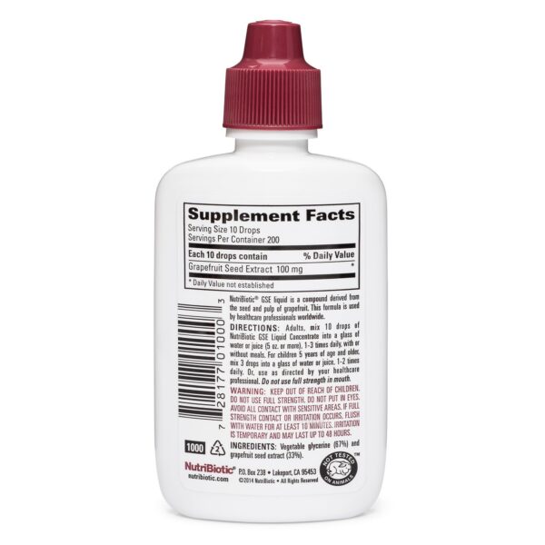 Envase de extracto de semilla de pomelo NutriBiotic sin gluten y vegano