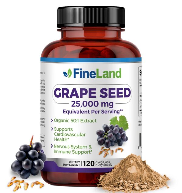 Extracto de semilla de uva FineLand botella frontal 120 cápsulas