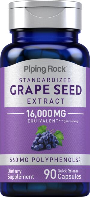 Extracto semilla de uva Piping Rock 16,000 mg 90 cápsulas sin gluten