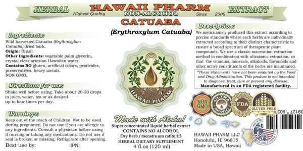Botella extracto natural sin alcohol corteza Catuaba