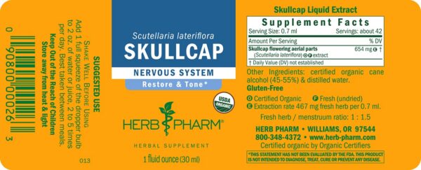 Version 1.0.0 Extracto Skullcap orgánico apoyo nervioso paquete 2 Herbal Pharm