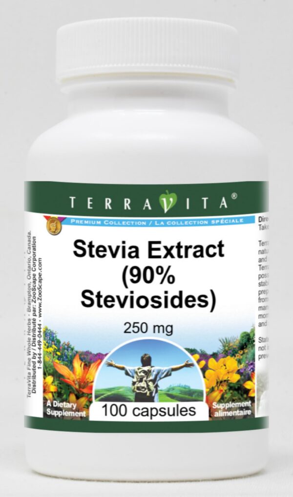 Version 1.0.0 Extracto de stevia TerraVita 250 mg 100 cápsulas fácil de tragar