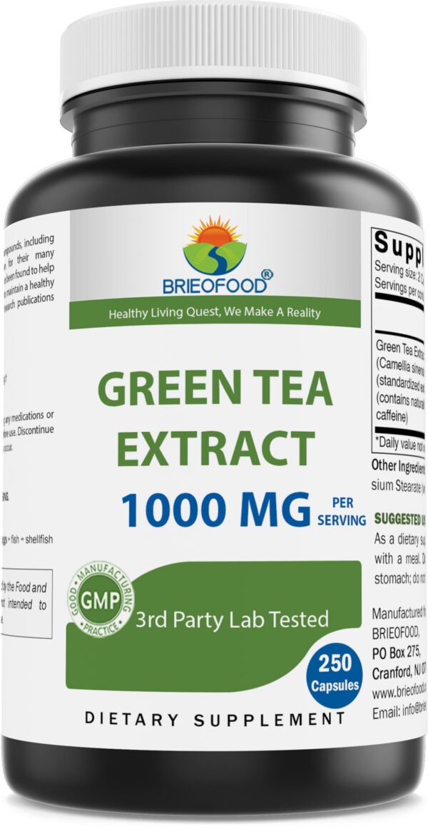 Botella de cápsulas de extracto de té verde Brieofood 1000 mg