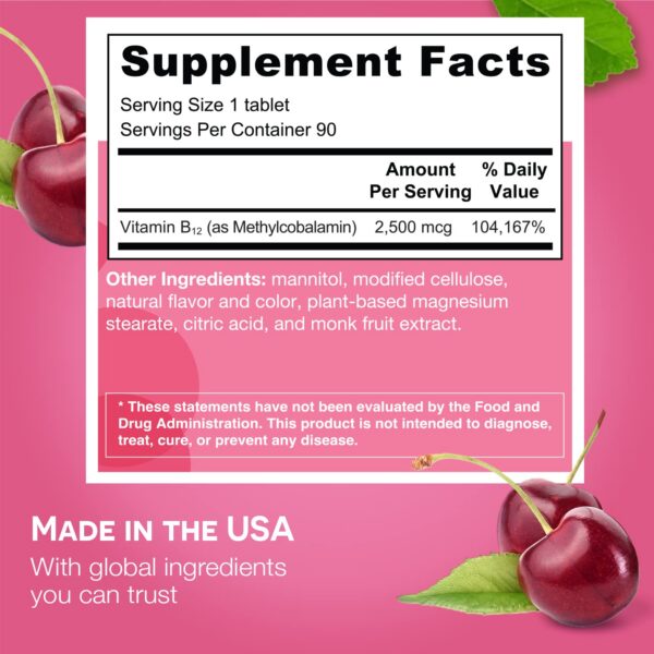 Etiqueta del suplemento EZ Melts B12 y Hierro