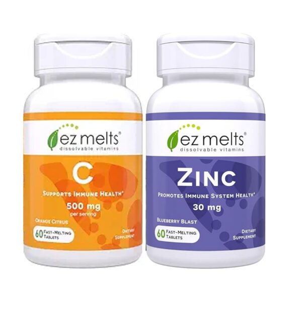 EZ Melts Vitamin C y Zinc Sublingual frente de etiqueta