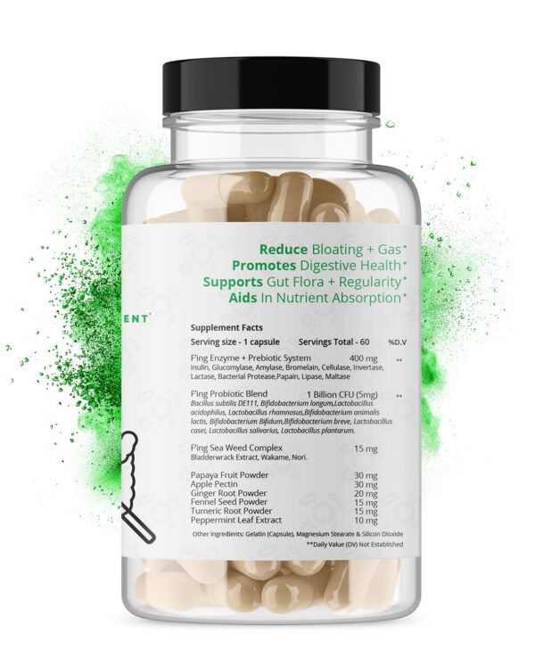 Etiqueta del producto F'ing Digestion con listado de ingredientes