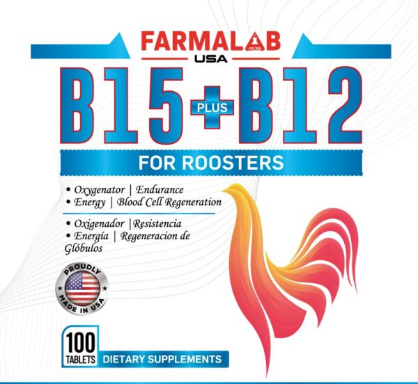 Caja Farmalab vitaminas B12 y B15 para gallos adultos