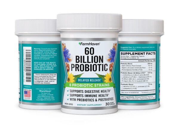 FarmHaven cápsulas probióticas sobre fondo blanco