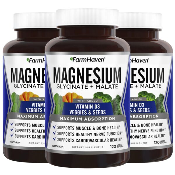 FarmHaven magnesio glicinato y malato frasco 360 cápsulas