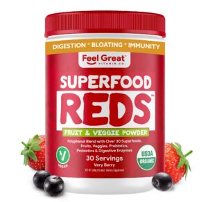 Version 1.0.0 Polvo de Superfood Reds orgánico de Feel Great con raíz de remolacha