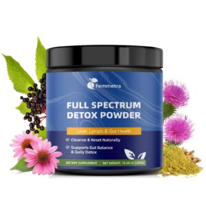 Envase del polvo detox completo Femmetra con limpieza de hígado y colon