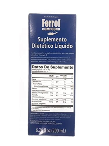 Etiqueta frontal de Ferrol líquido suplemento