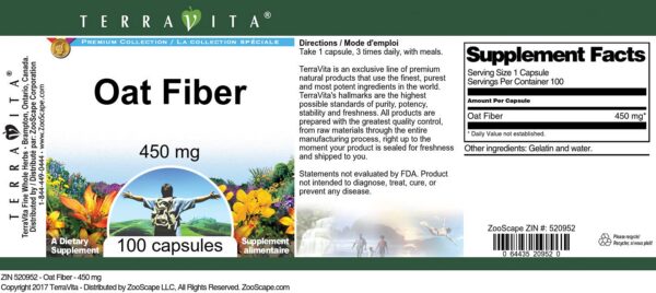Fibra de avena cápsulas TerraVita suplemento sin rellenos 100 caps