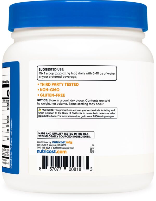 Fibra dietética psyllium husk polvo Nutricost 1lb