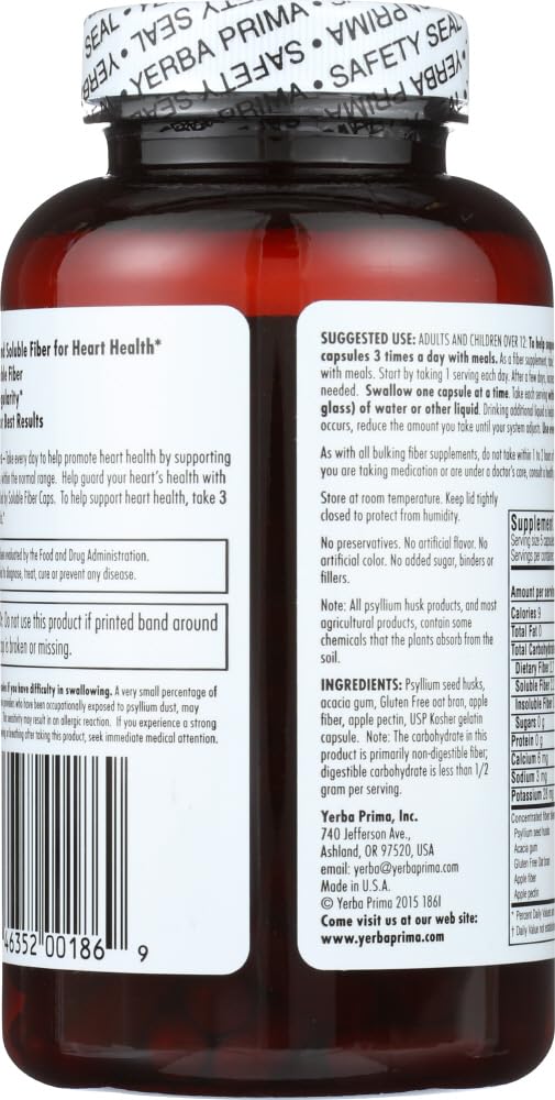 Fibra soluble psyllium y salvado de avena en cápsulas Yerba Prima