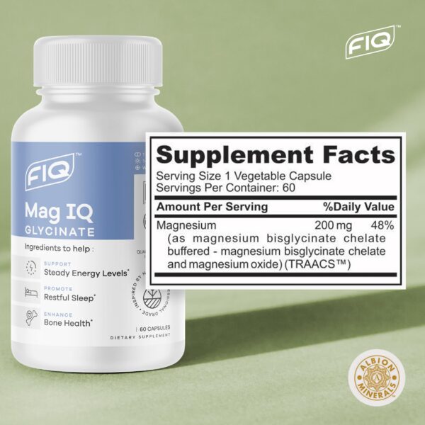 Frasco con etiqueta FIQ Mag IQ Glycinate