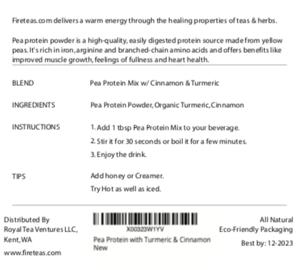 FIRE TEAS Turmeric Proteína de guisante etiqueta