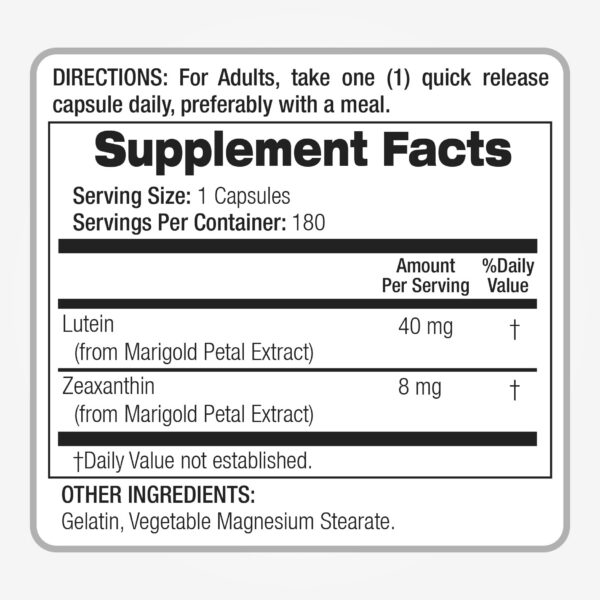 Etiqueta frontal con luteína y zeaxantina