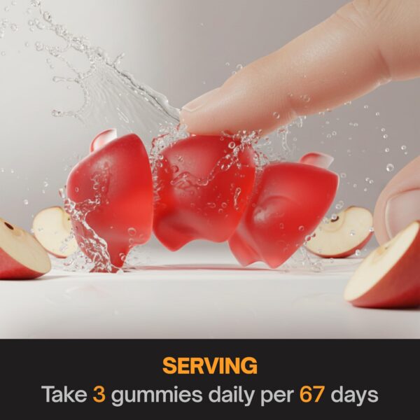 Frasco y gomitas rojas dentro del envase