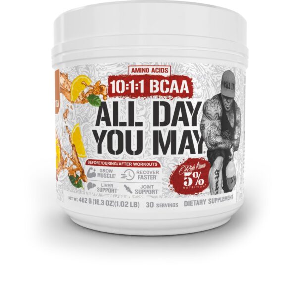 5% Nutrition Rich Piana AllDayYouMay BCAA polvo frasco