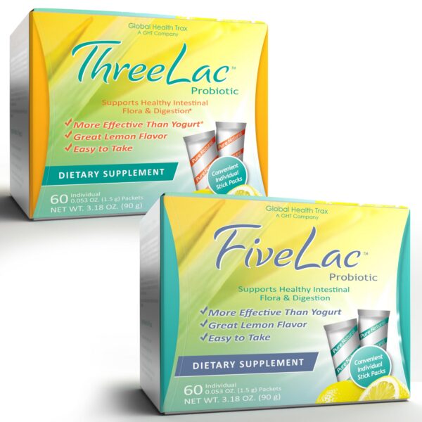 Version 1.0.0 FiveLac + Threelac probiótico en polvo sabor limón 60 sobres