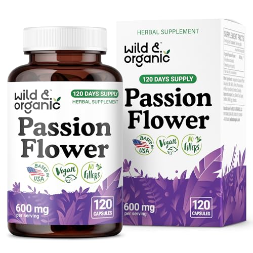 Botella de cápsulas de extracto de flor de pasión salvaje y orgánica