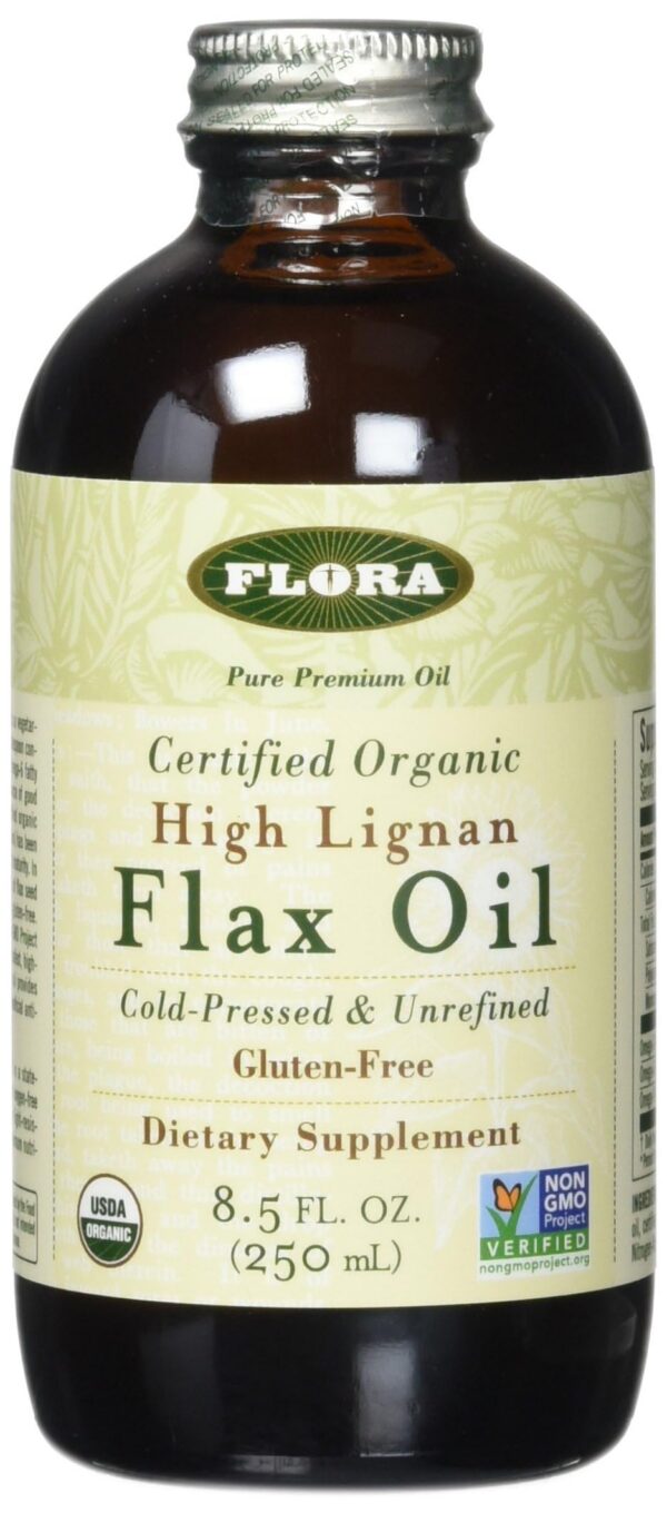 Flora aceite de linaza orgánico alto en lignanos 8.5 oz botella vidrio