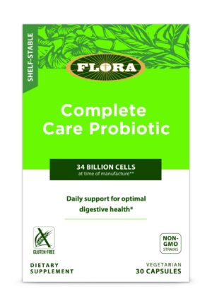 Version 1.0.0 Flora Complete Care Probiotico suplemento botella y caja