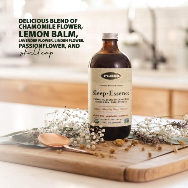 Etiqueta suplemento Flora Sleep-Essence con extractos botánicos para dormir