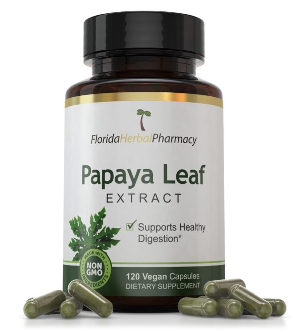 Frasco frontal Florida Herbal Pharmacy Papaya cápsulas