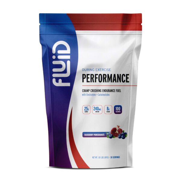 Version 1.0.0 Fluid Performance sabor Blueberry Pomegranate etiqueta frontal