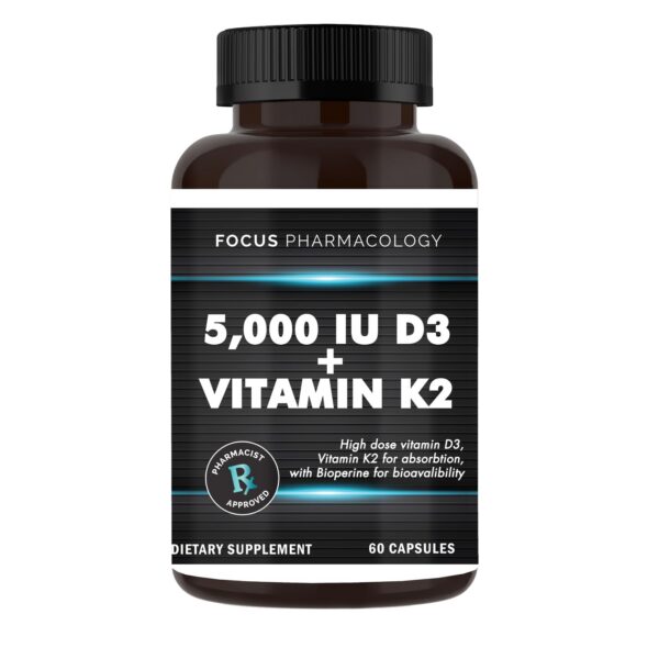 Frasco Focus Pharmacology D3 y K2 - 60 cápsulas
