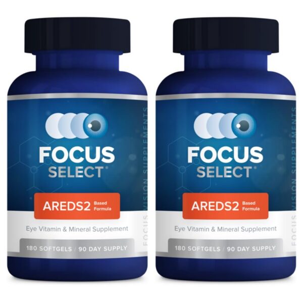 Botella azul Focus Select suplemento AREDS2 para ojos