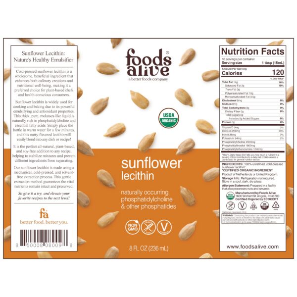 Foods Alive Lecitina girasol envase 8 oz