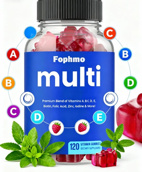 Frasco de gomitas Fophmo con sabor frambuesa